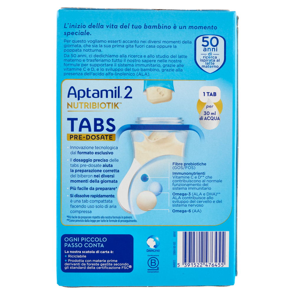 APTAMIL Nutribiotik Tabs 2,Latte di proseguimento in Tabs, dal 6° mese compiuto al 12°, 21 bustine