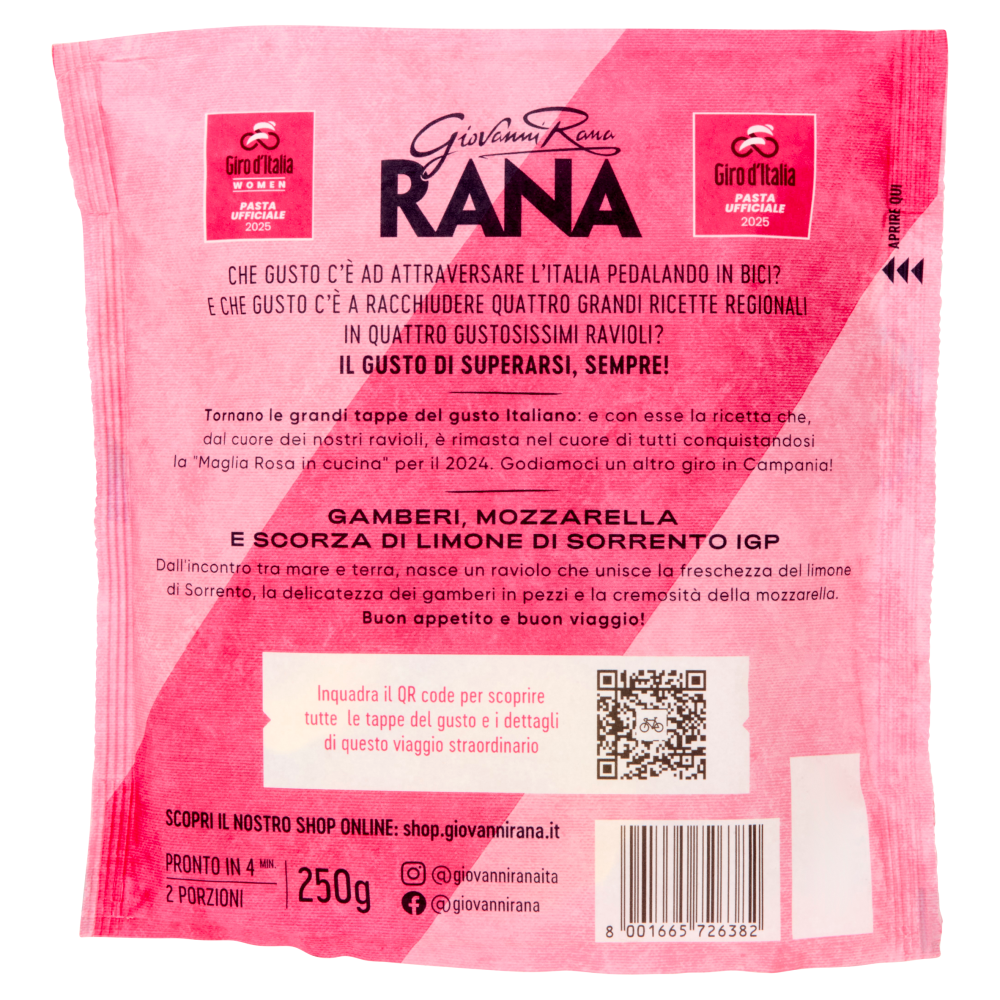 Giovanni Rana Giro d'Italia Ravioli con Gamberi, Mozzarella e Scorza di Limone di Sorrento IGP 250 g