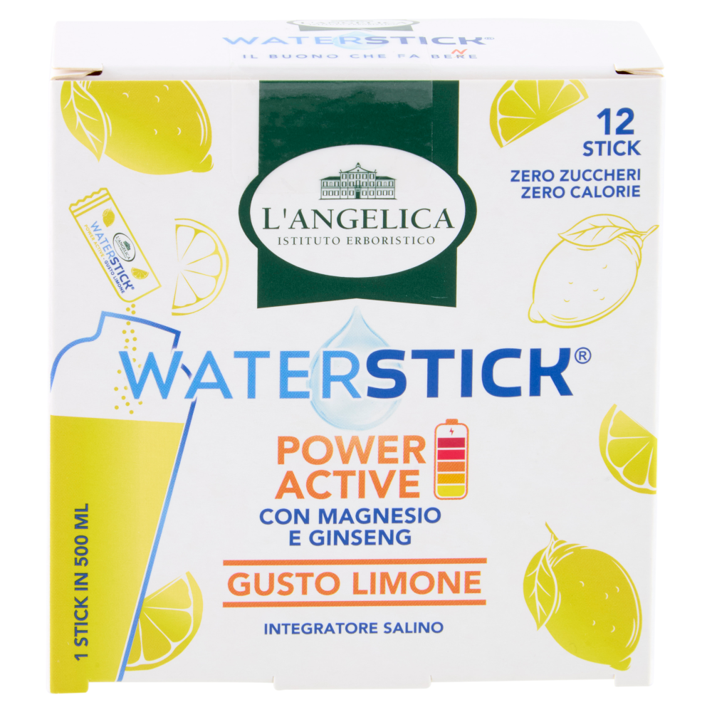 L'Angelica Waterstick Power Active con Magnesio e Ginseng Gusto Limone 12 x 2 g