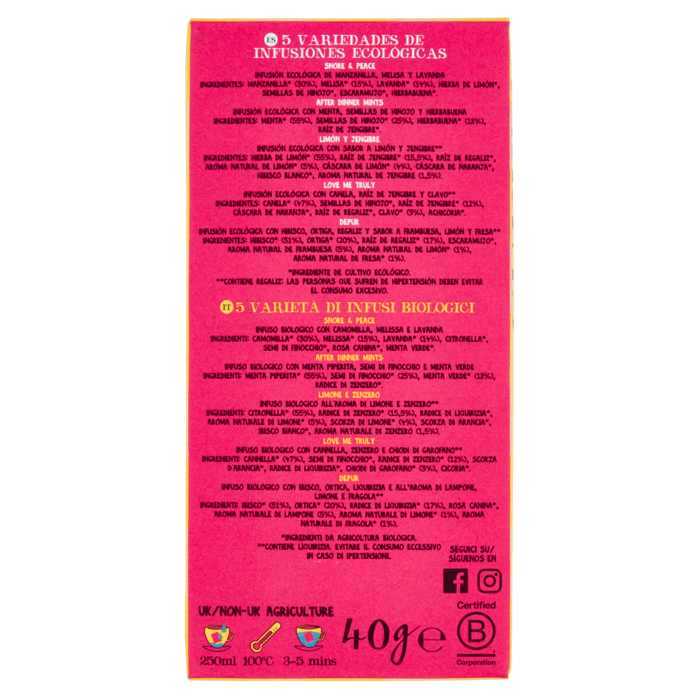 CUPPER Cofanetto Mix di Tisane Biologiche, Confezione Assortita di 5 Infusi, 20 Bustine 40 g