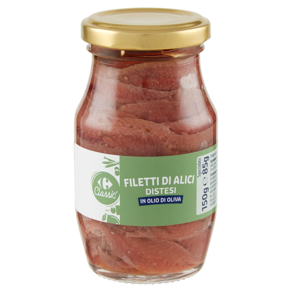 Carrefour Classic Filetti di Alici Distesi in Olio di Oliva 150 g