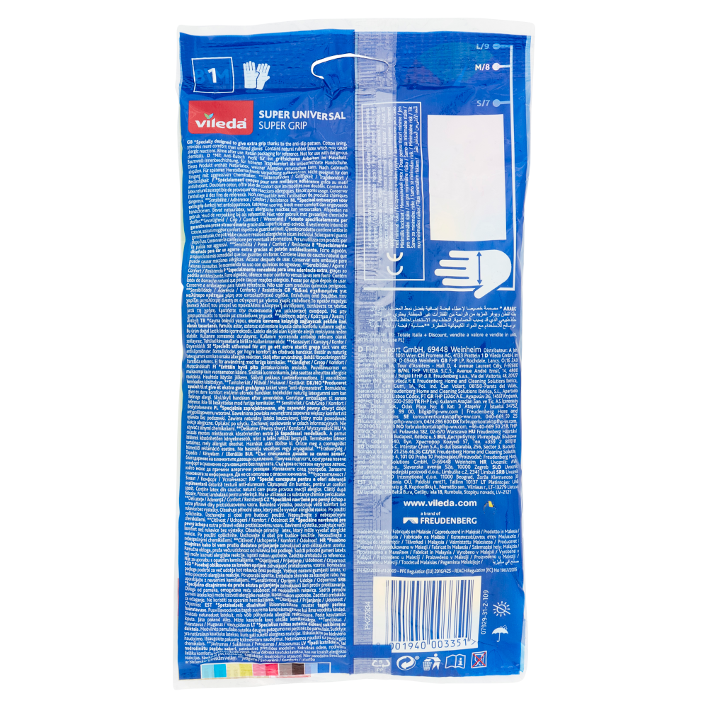 Vileda guanti casalinghi Super Universal in lattice, super grip antiscivolo, taglia M