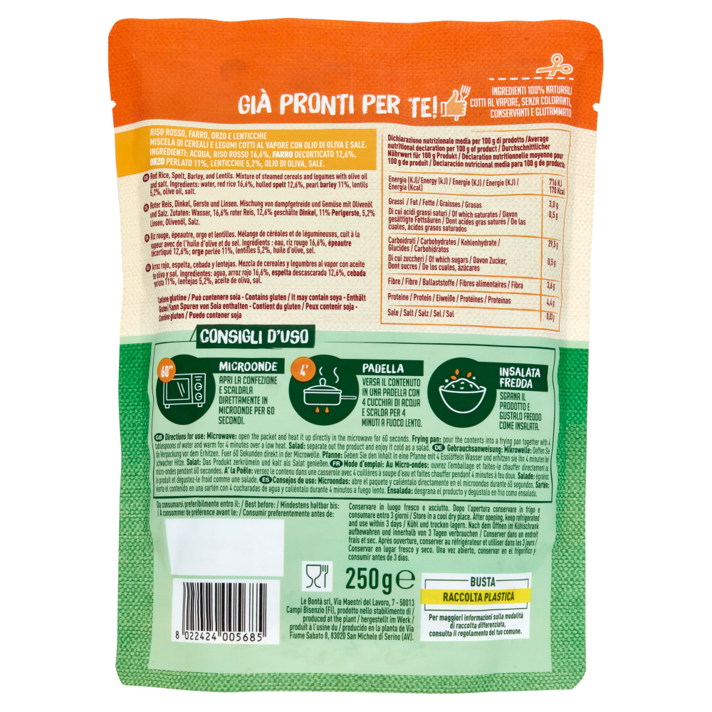 Nuova Terra Già Pronti per Te! Riso Rosso Farro, Orzo e Lenticchie 250 g