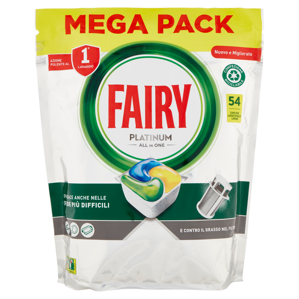 Fairy Pastiglie Lavastoviglie Platinum, Detersivo Piatti Limone, 54 Capsule 805 g