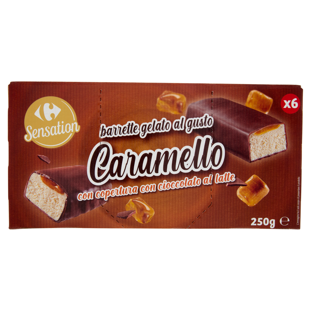 Carrefour Sensation barrette gelato al gusto Caramello con copertura con cioccolato al latte 6x41,6g