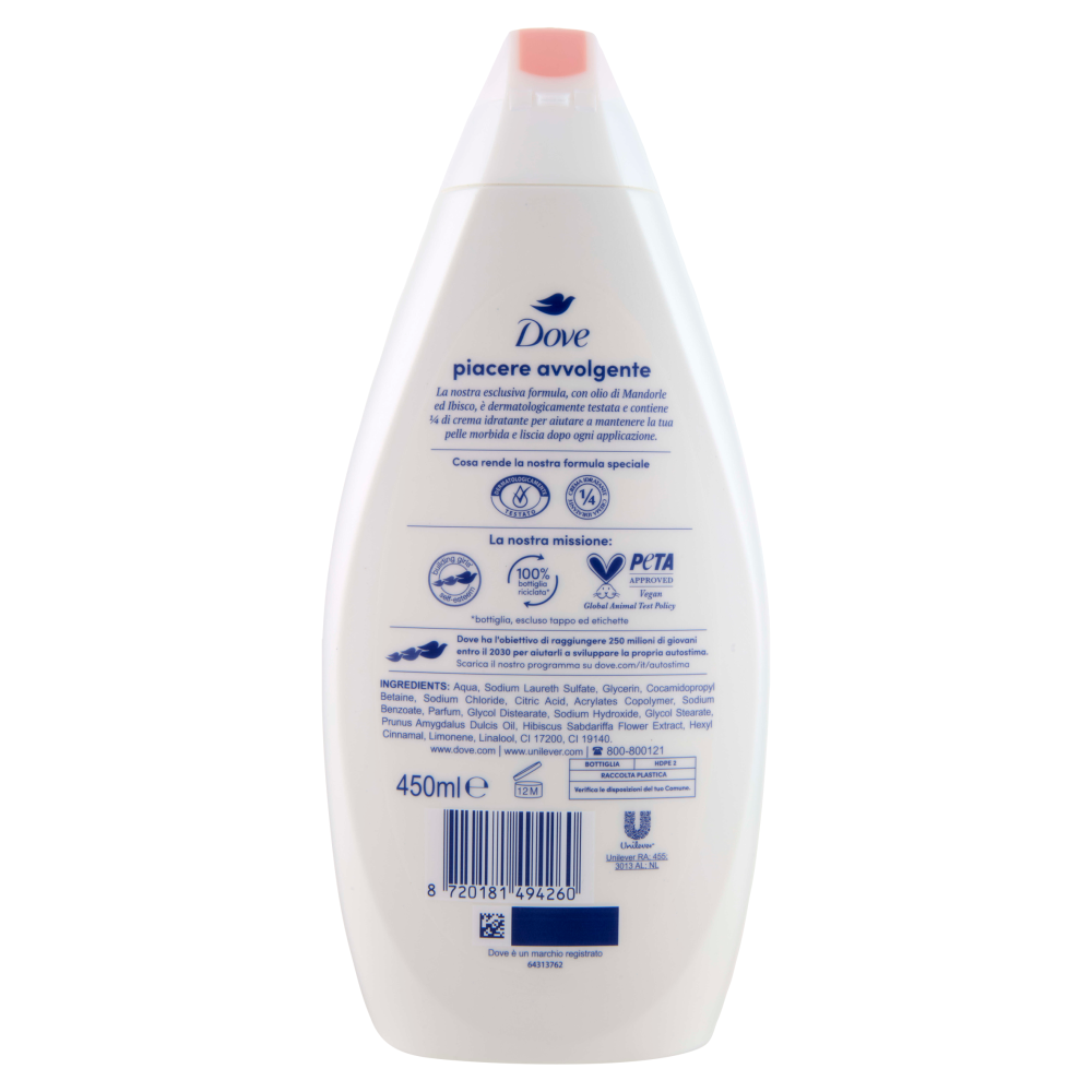 Dove bagnodoccia piacere avvolgente con olio di mandorle e ibisco 450 ml