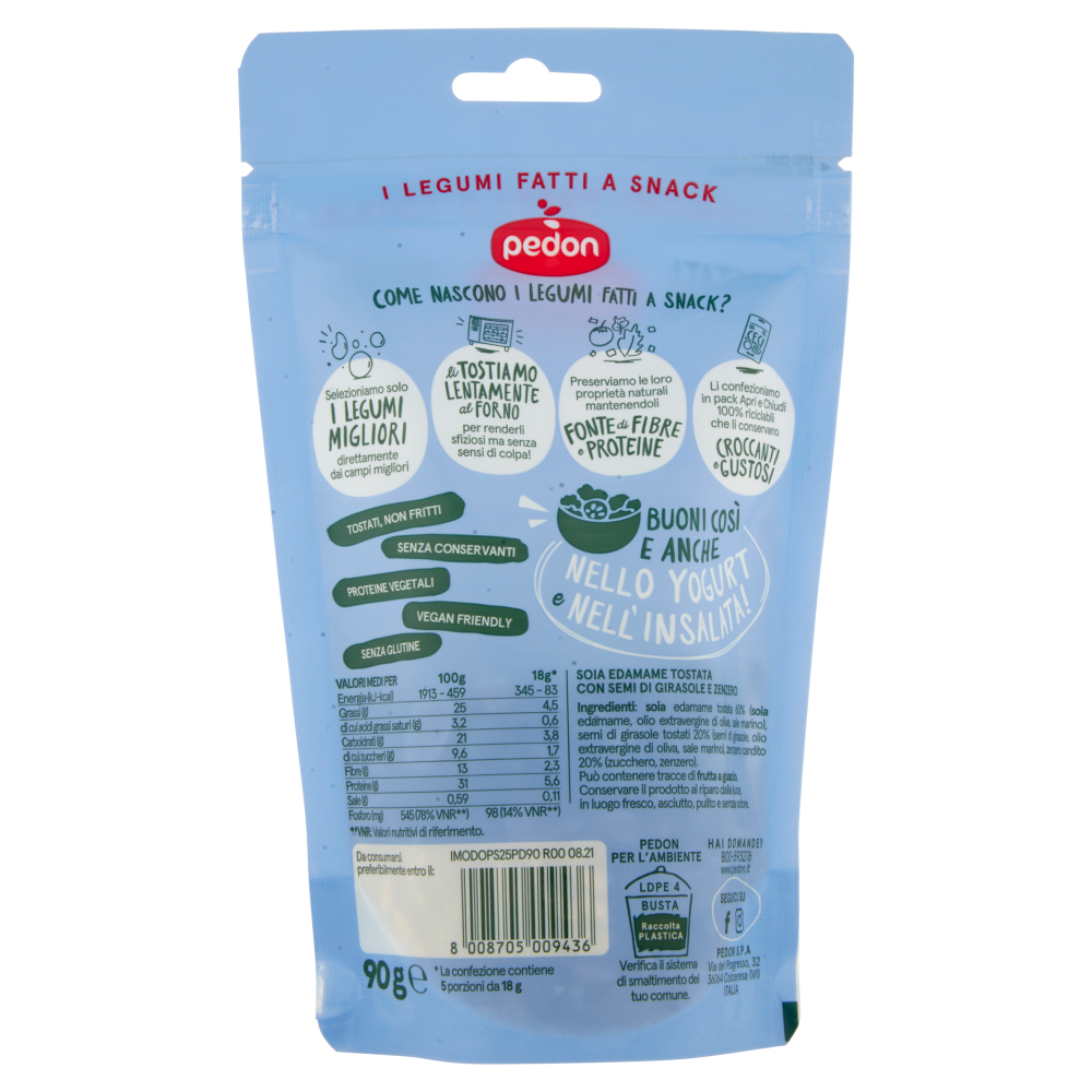 pedon I Legumi Fatti a Snack Edamame & Zenzero con Semi di Girasole 90 g