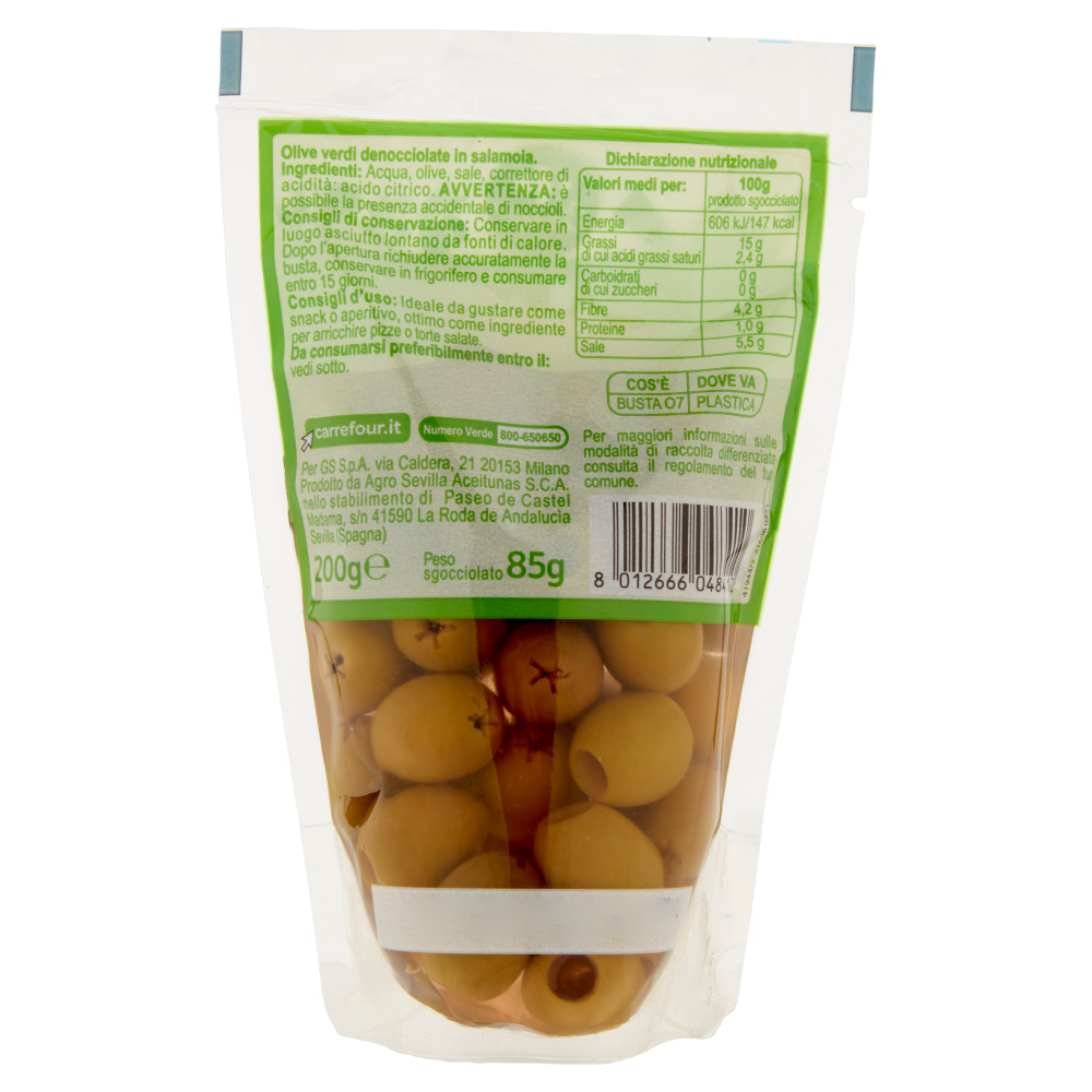 Carrefour Classic Olive Verdi Denocciolate 200 g