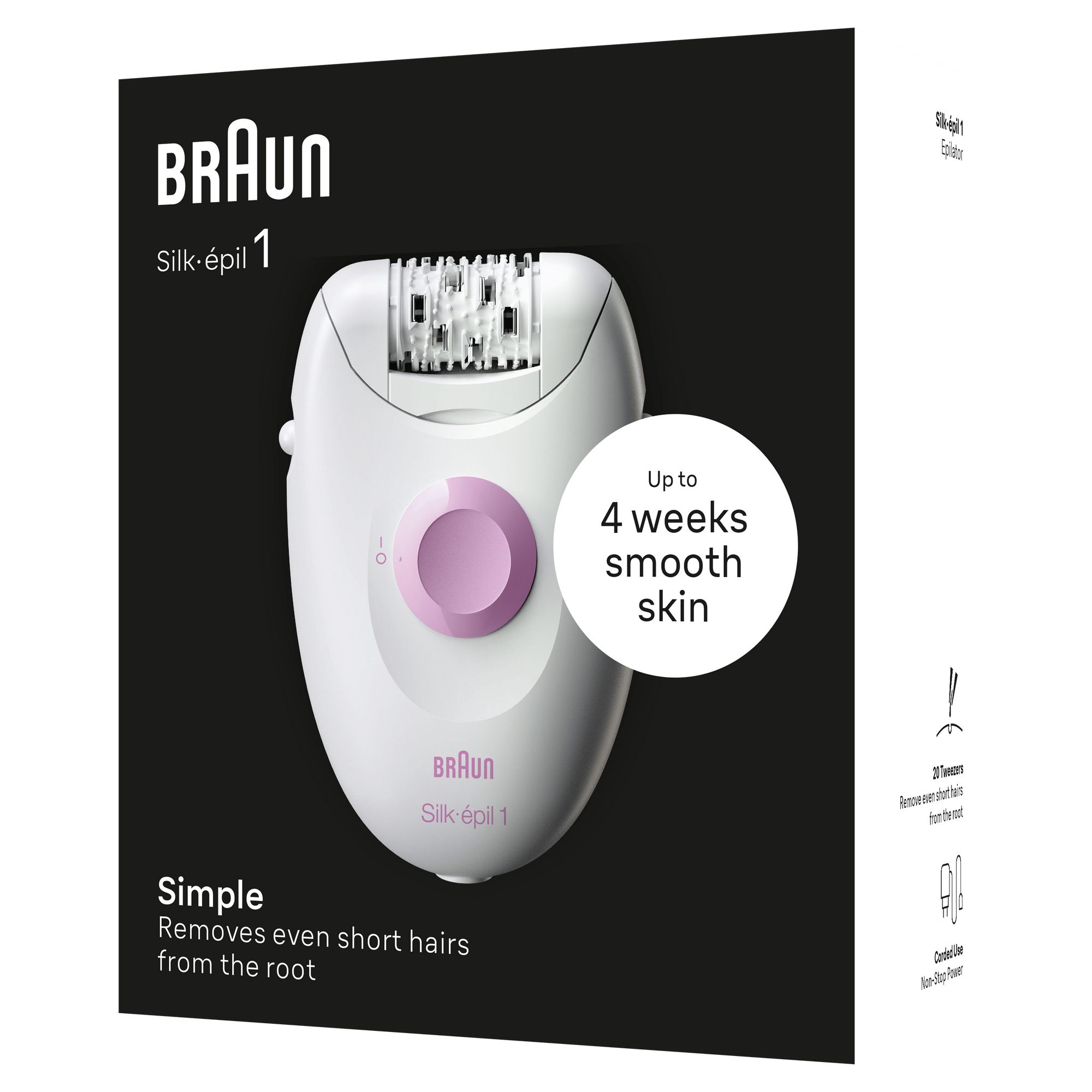 Braun Silk-&eacute;pil 1 1-000, Epilatore Elettrico Donna Con Cavo, Pelle Liscia Per Settimane, Bianco/Rosa