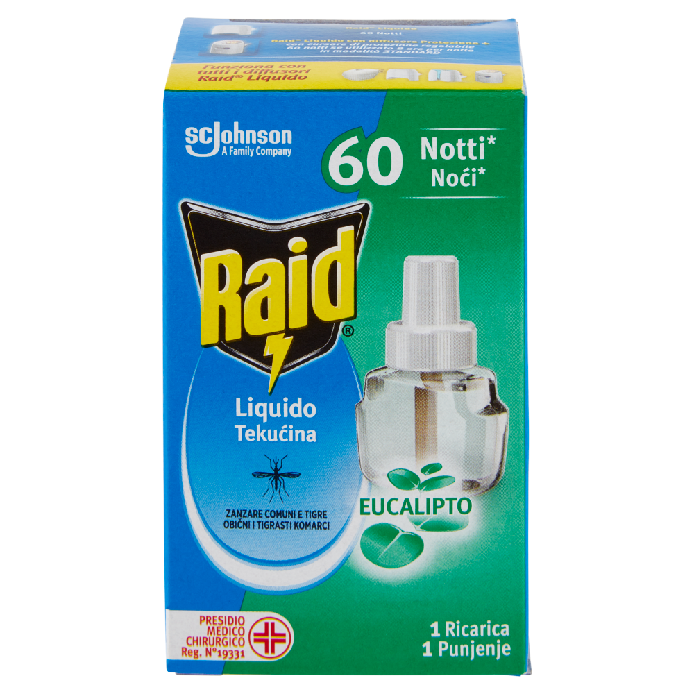 Raid Liquido Elettrico Ricarica,  60 Notti, Eucalipto, 36ml