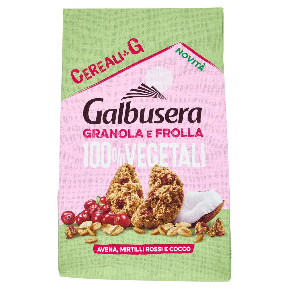 Galbusera Cereali G Granola e Frolla 100% Vegetali Avena, Mirtilli Rossi e Cocco 280 g