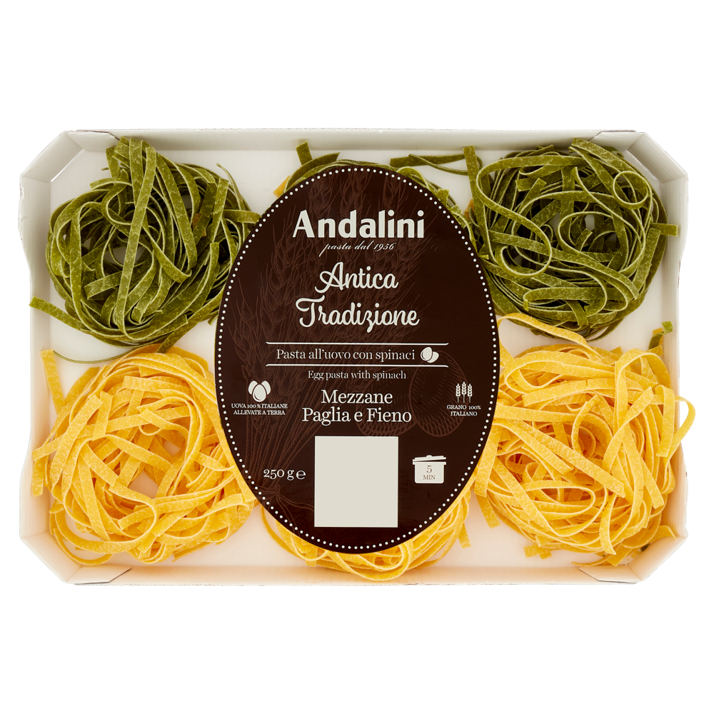 Andalini Antica Tradizione Pasta all'uovo con spinaci Mezzane Paglia e Fieno 250 g