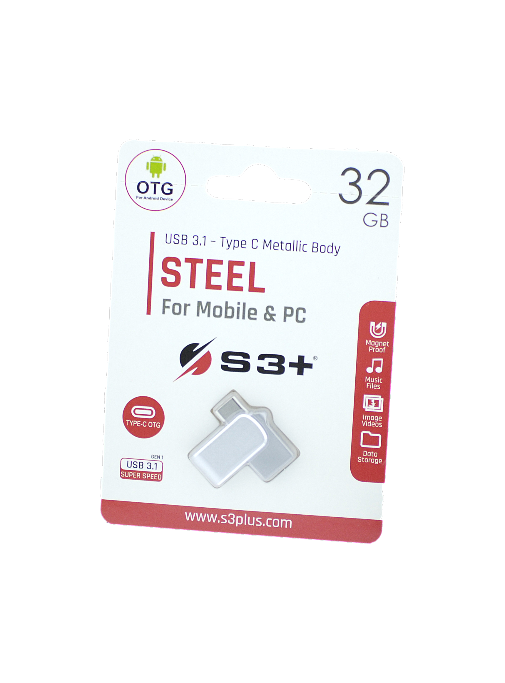 S3Plus Technologies Steel unità flash USB 32 GB USB Type-A / USB Type-C 3.2 Gen 1 (3.1 Gen 1) Argento