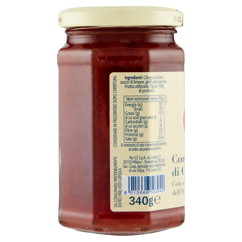 Terre d'Italia Confettura Extra di Ciliegie con ciliegie dell'Emilia Romagna 340 g
