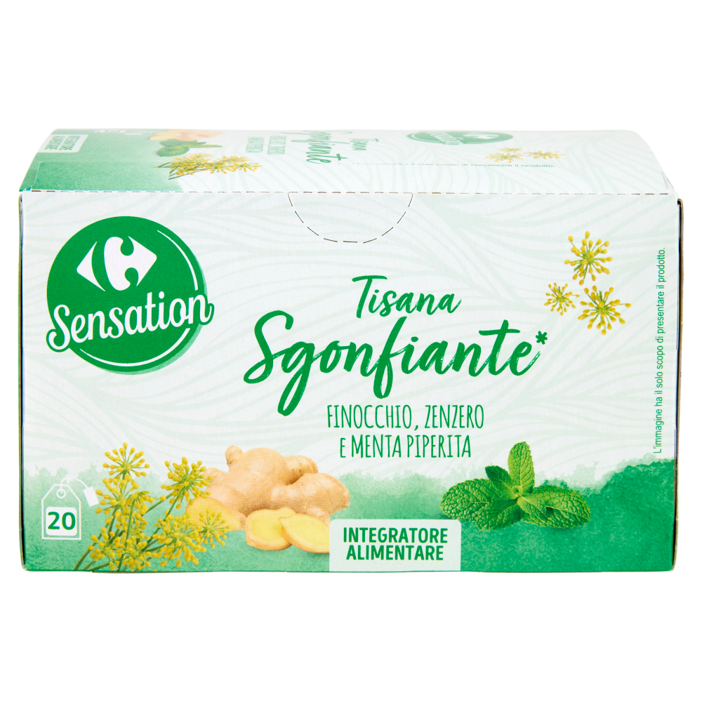 Carrefour Sensation Tisana Sgonfiante* Finocchio, Zenzero e Menta Piperita 20 x 2 g