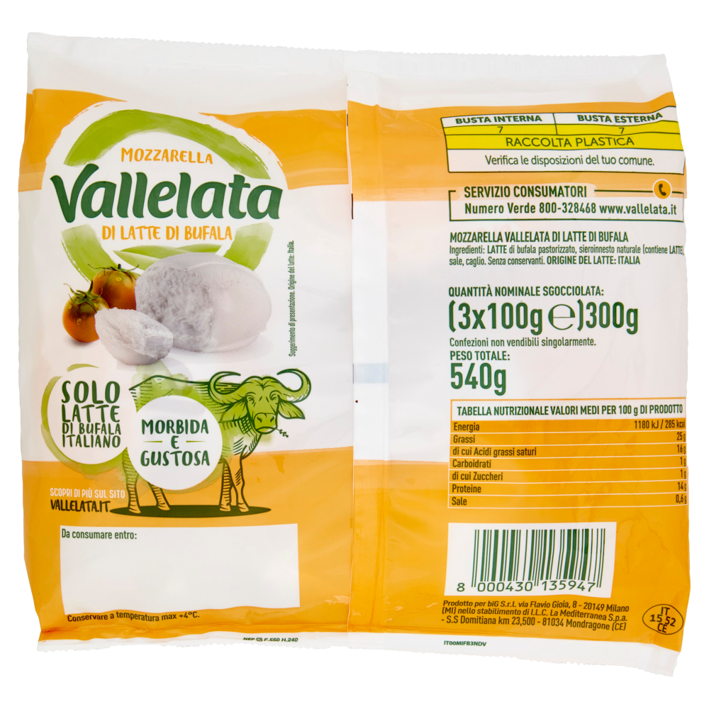 Vallelata Mozzarella di Latte di Bufala 3 x 100 g