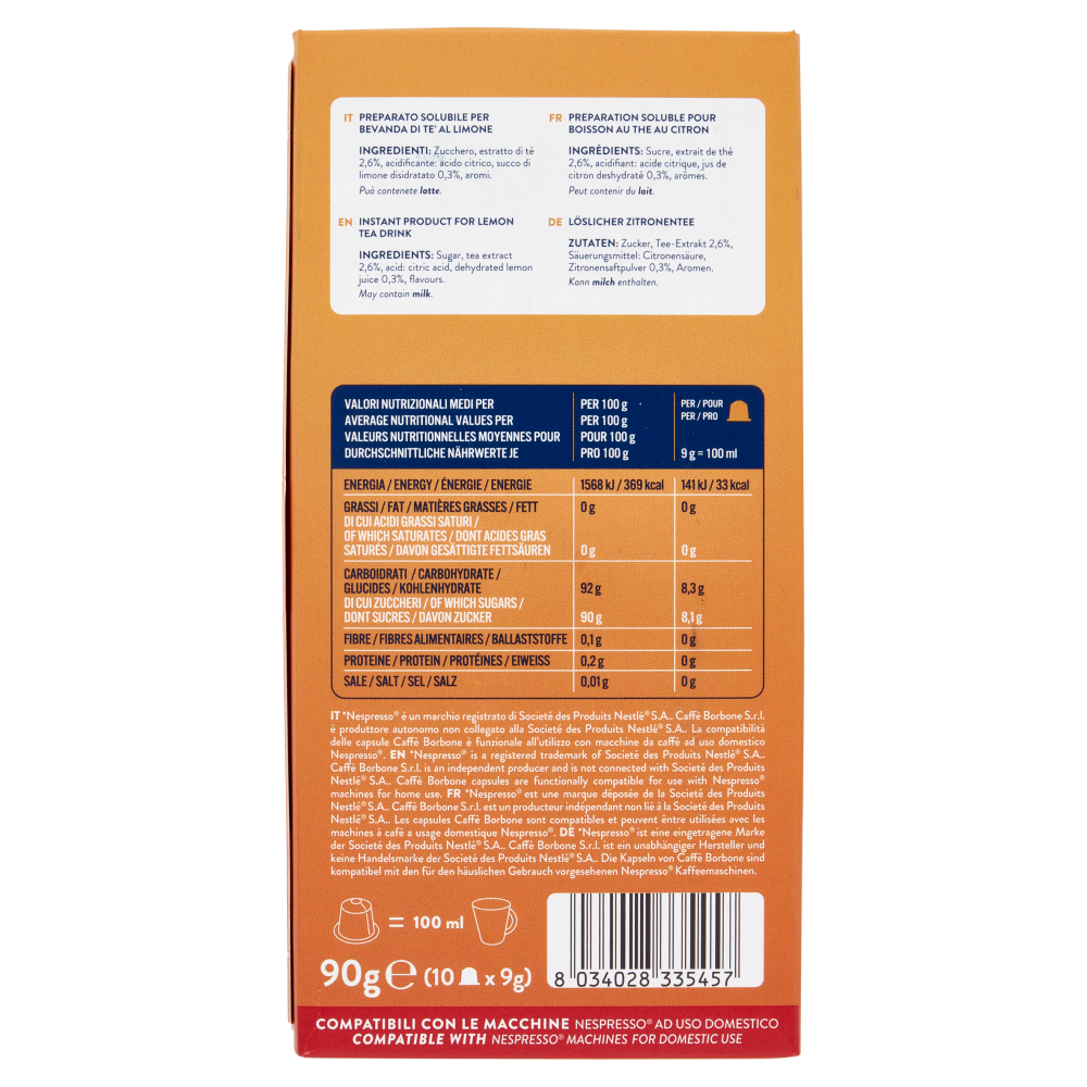 Borbone Tè al Limone Solubile Compatibile Nespresso 10 Capsule 10 x 9 g