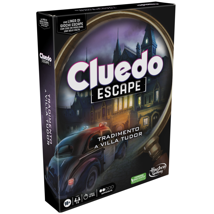Cluedo Escape - Il Tradimento a Villa Tudor Refresh, un gioco di misteri ed enigmi in versione Escape Game, un gioco da tavolo cooperativo per famiglie, dai 10 anni in su, da 1 a 6 giocatori