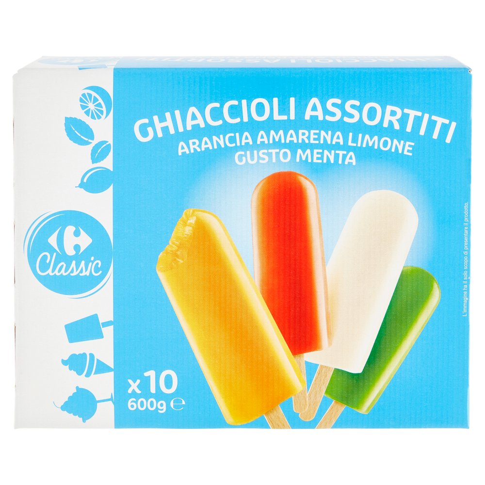 Carrefour Classic Ghiaccioli Assortiti Arancia Amarena Limone Gusto Menta 10 x 60 g