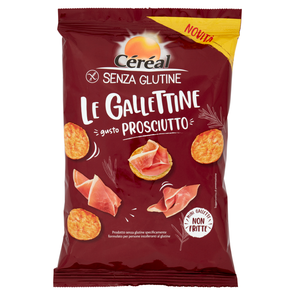 Céréal Senza Glutine Le Gallettine, gusto Prosciutto, mini gallette ai cereali non fritte - 70 g