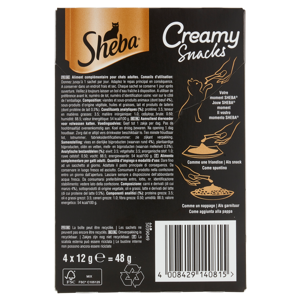 Sheba Creamy Snacks con manzo 4 x 12 g