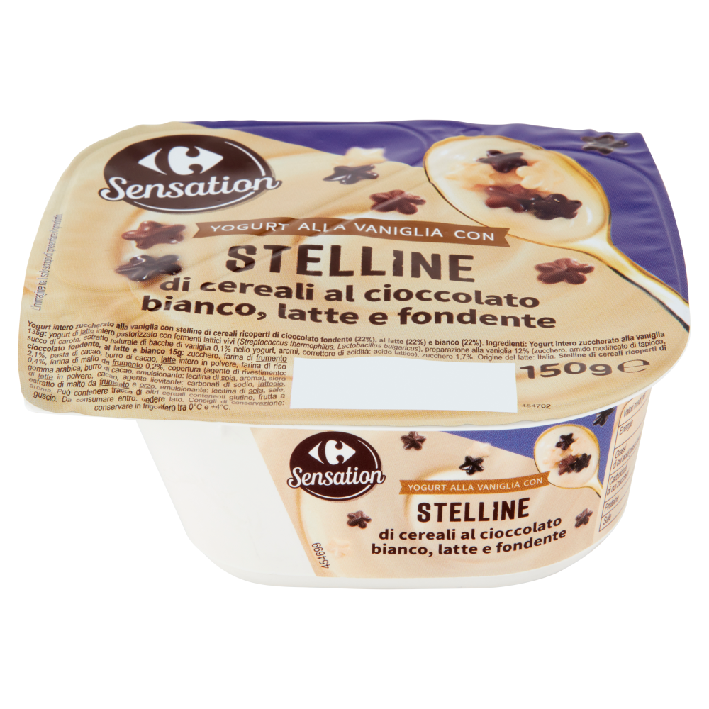Carrefour Sensation Yogurt alla Vaniglia con Stelline di cereali al cioccolato 150 g