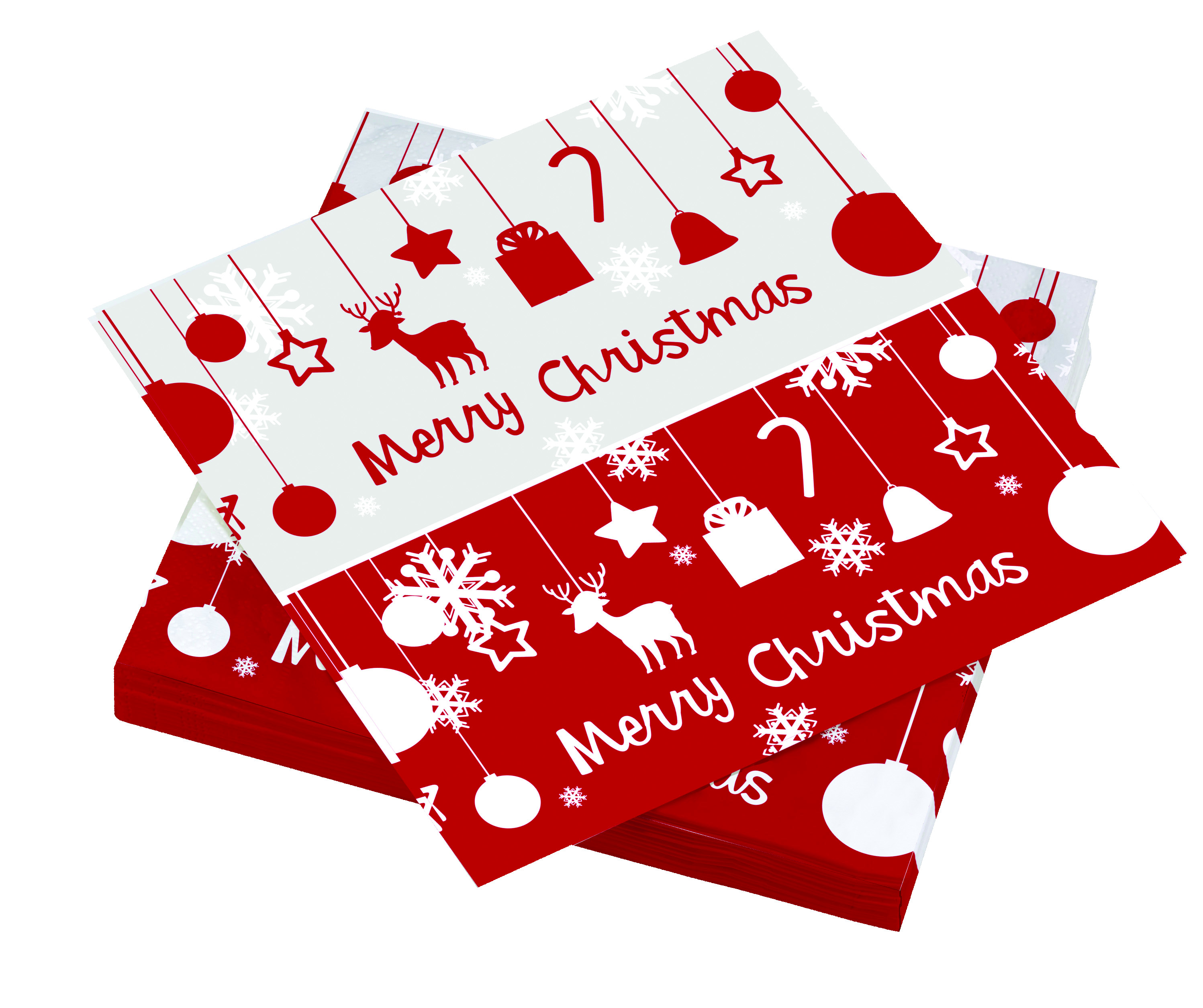 Le Nappage 20 tovaglioli in ovatta 33x33 cm 3 veli Natale Bianco Rosso