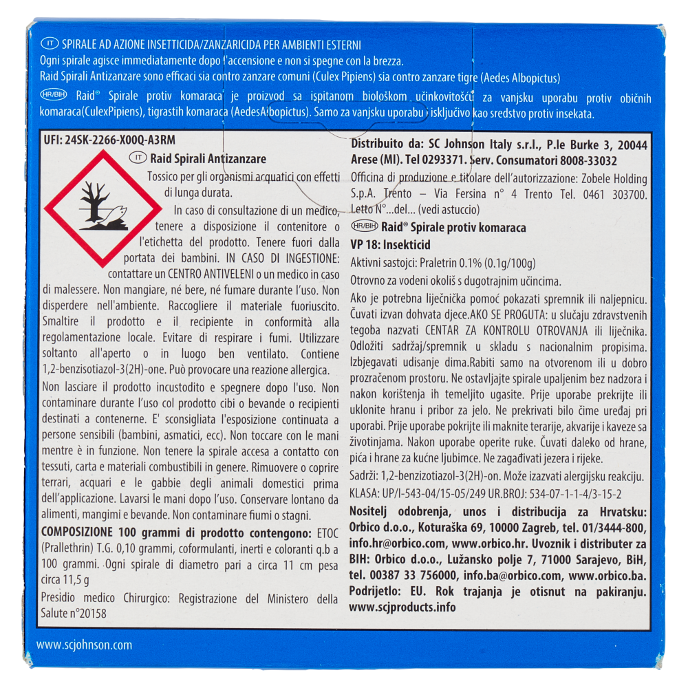 Raid Spirali Antizanzare, 10 Spirali Antizanzare + 1 Supporto metallico