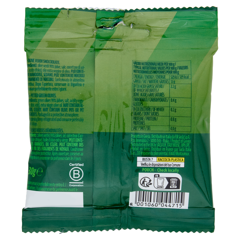 Saclà Snack! Olive Verdi Snocciolate 30 g