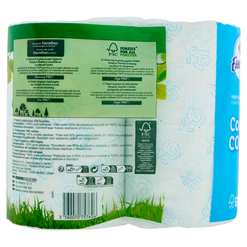 Carrefour Essential Carta igienica Confort Compact 2 Veli 8 pz