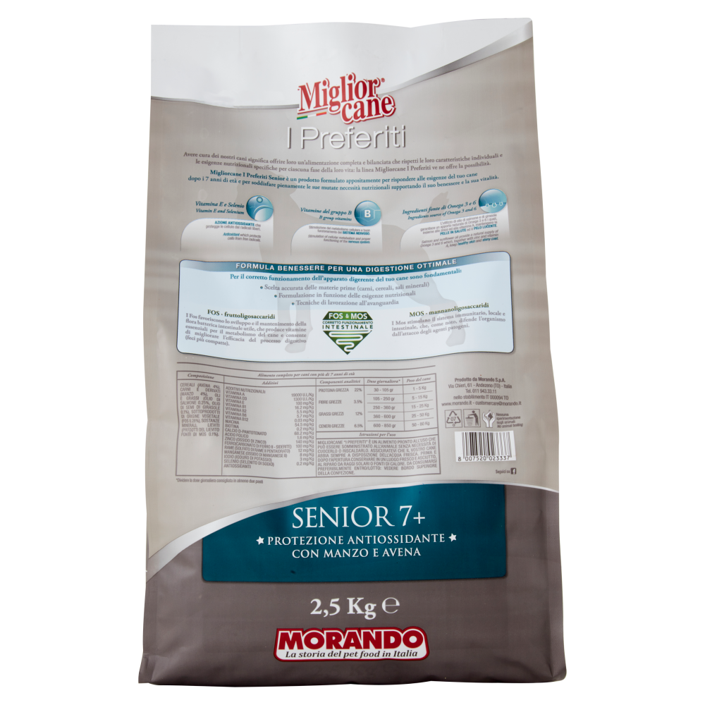 Migliorcane I Preferiti Senior 7+ Protezione Antiossidante con Manzo e Avena 2,5 kg