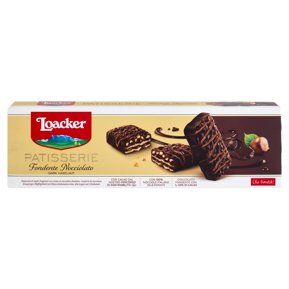 Loacker Patisserie Fondente Nocciolato Wafer ricoperto Cioccolato Fondente con crema Cioccolato 100g
