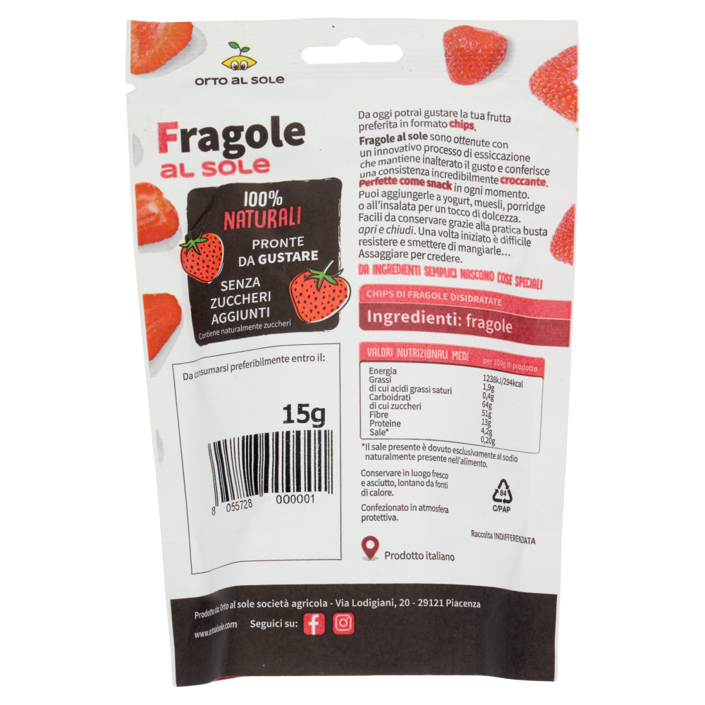 Orto al Sole Fragole al sole Chips di Fragole Croccanti 15 g