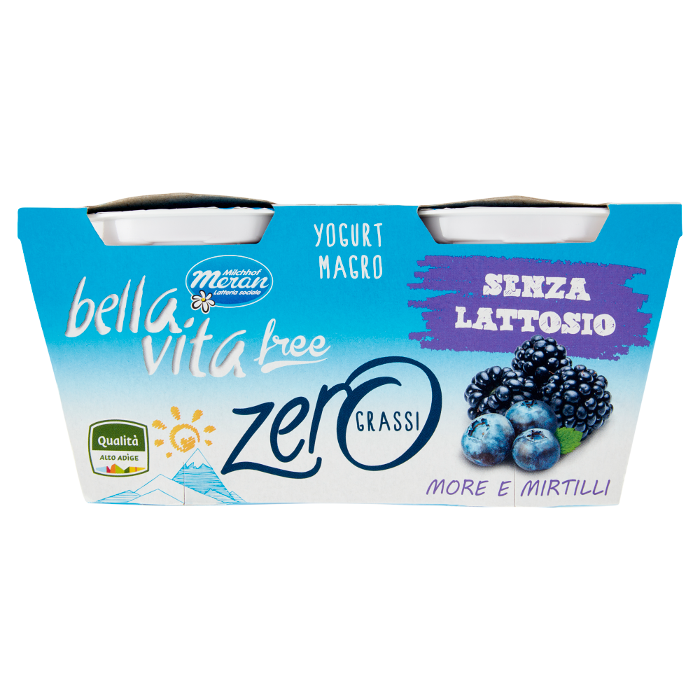bella vita free Yogurt Magro Senza Lattosio Zero Grassi More e Mirtilli 2 x 125 g