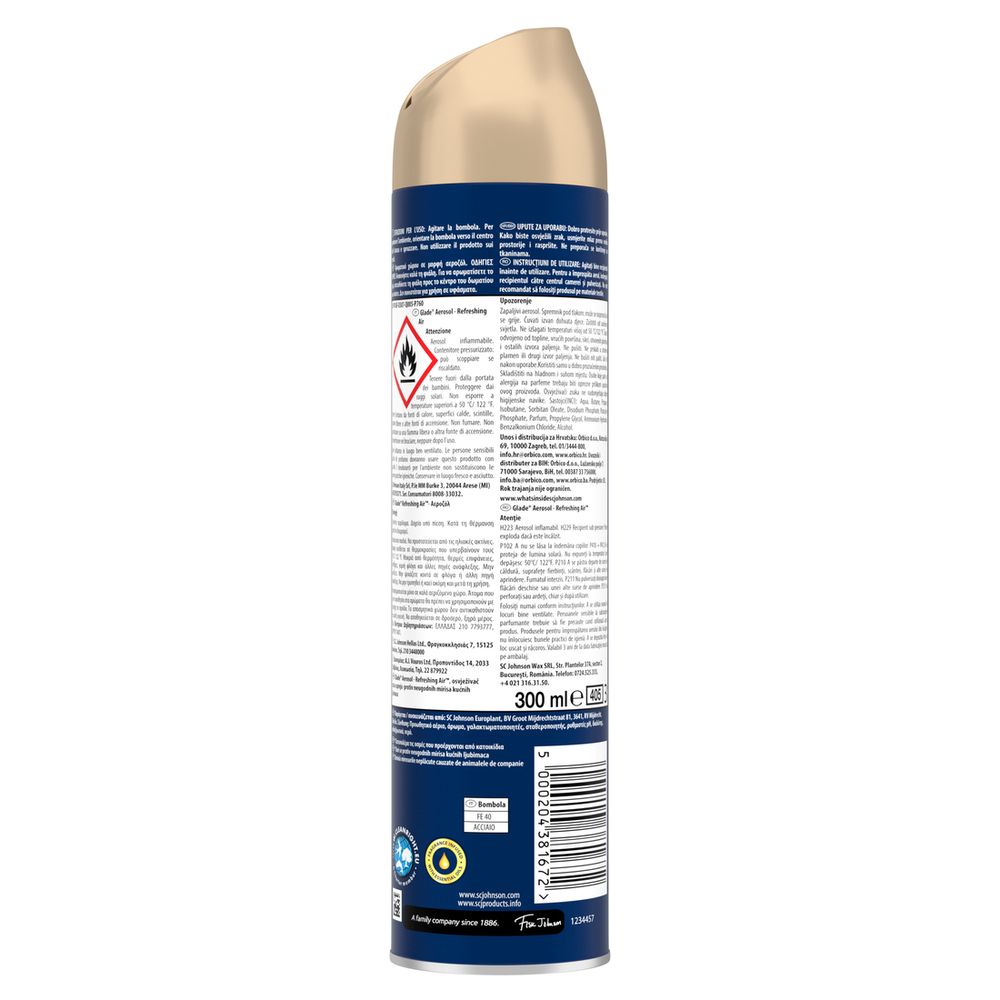 Glade Deodorante per Ambienti Spray, Fragranza Refreshing Air™, Combatte gli odori degli animali domestici, 300ml