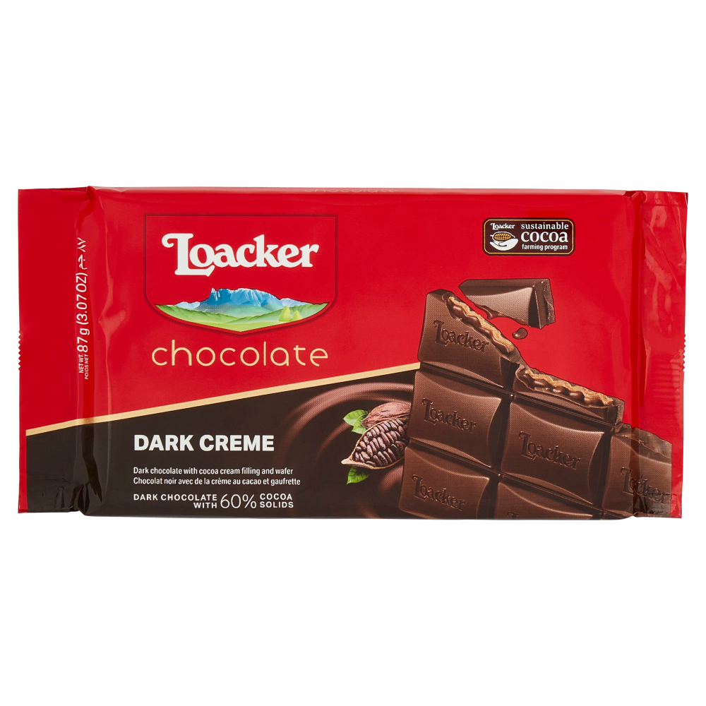 Loacker Cioccolato Speciality Dark Creme Cioccolato fondente 60%, crema al cacao e cialda wafer 87g