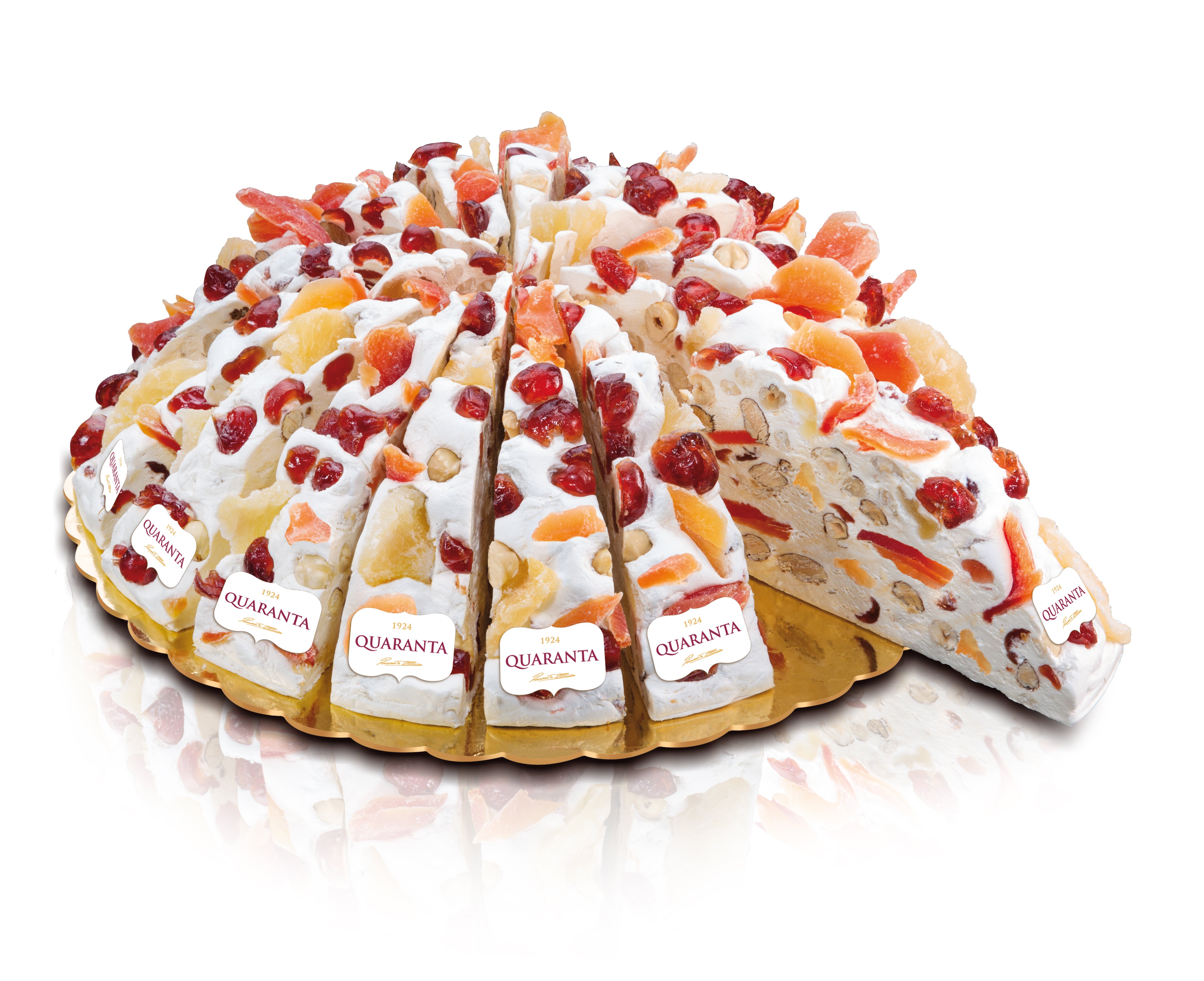 Fetta di torrone tenero con frutta esotica