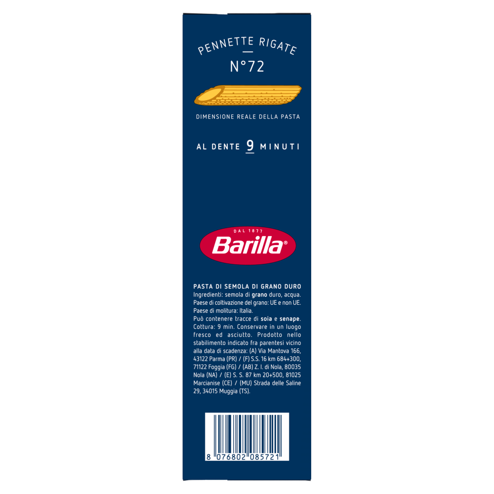 Barilla Pasta Pennette Rigate n.72 500g