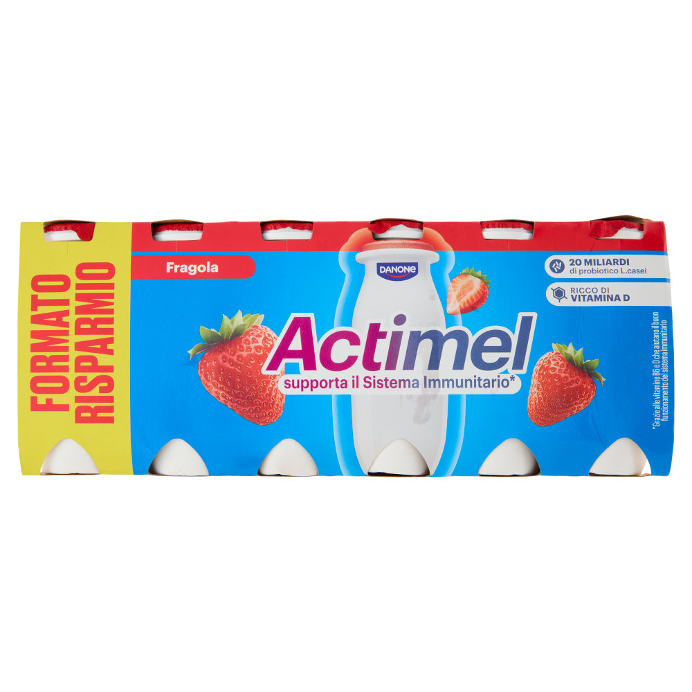 ACTIMEL, Yogurt da Bere con Vit B6 e D per il Sistema Immunitario, gusto Fragola, 12X100G