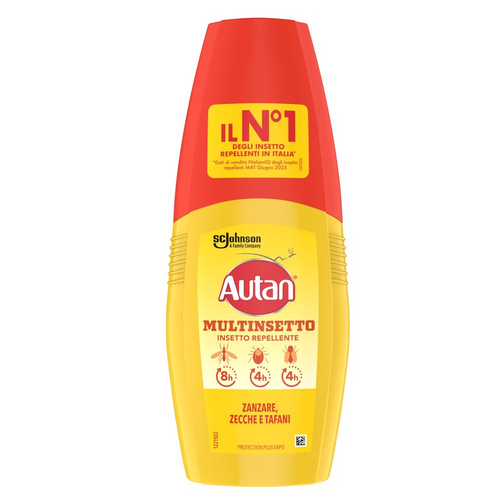 Autan Multinsetto Spray Repellente Zanzare Comuni e Tigre, Zecche e Tafani, Protezione Forte e Duratura, 100 ml