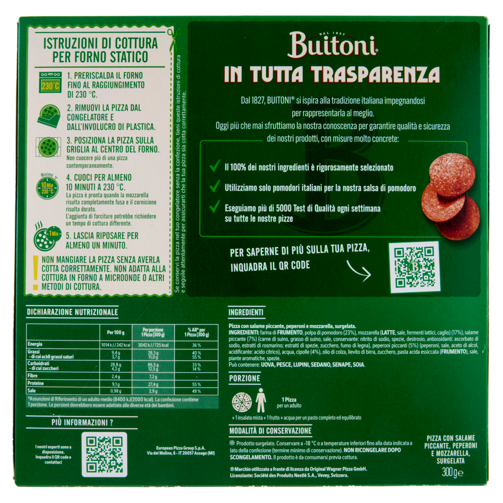 Buitoni Forno di Pietra Diavola Leggermente Piccante Pizza surgelata 300 g