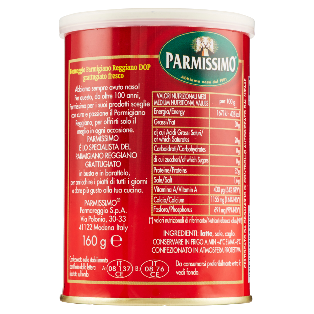 Parmissimo Parmigiano Reggiano DOP grattugiato fresco 160 g