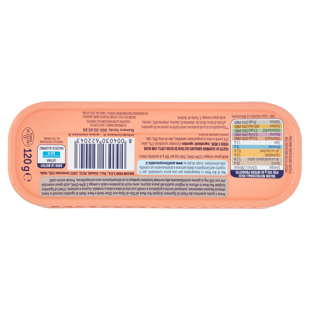 Rio mare Filetti di Sgombro all'Olio di Oliva con Olive Verdi e Nere Grigliati* 120 g