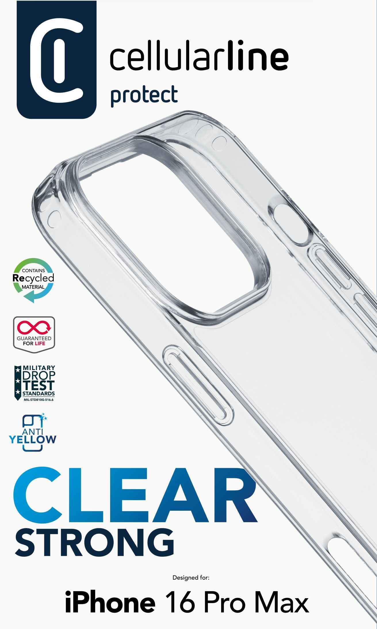Cellularline Clear Strong - iPhone 16 Pro Max Custodia rigida con bordi in gomma