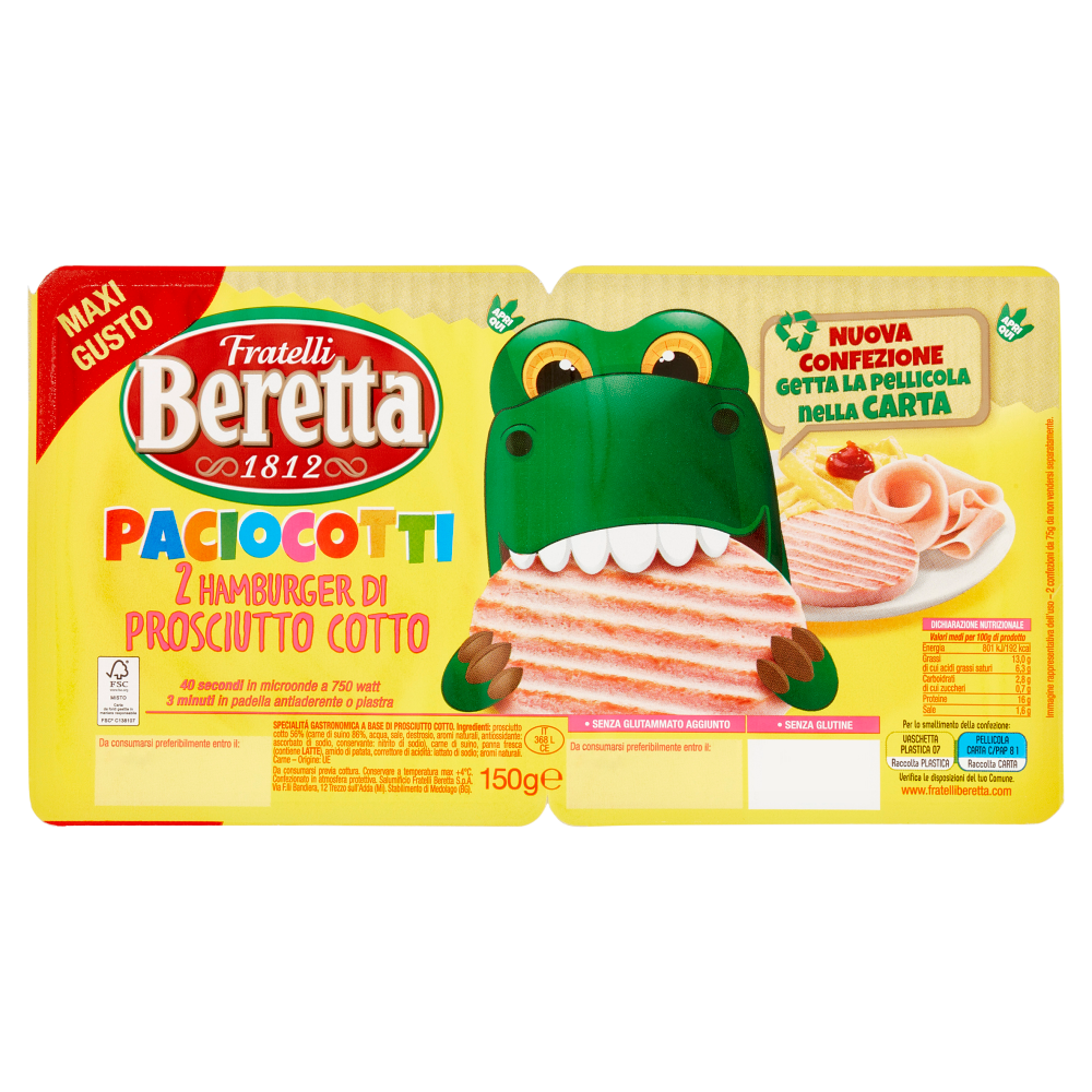 Fratelli Beretta Paciocotti 2 Hamburger di Prosciutto Cotto 150 g