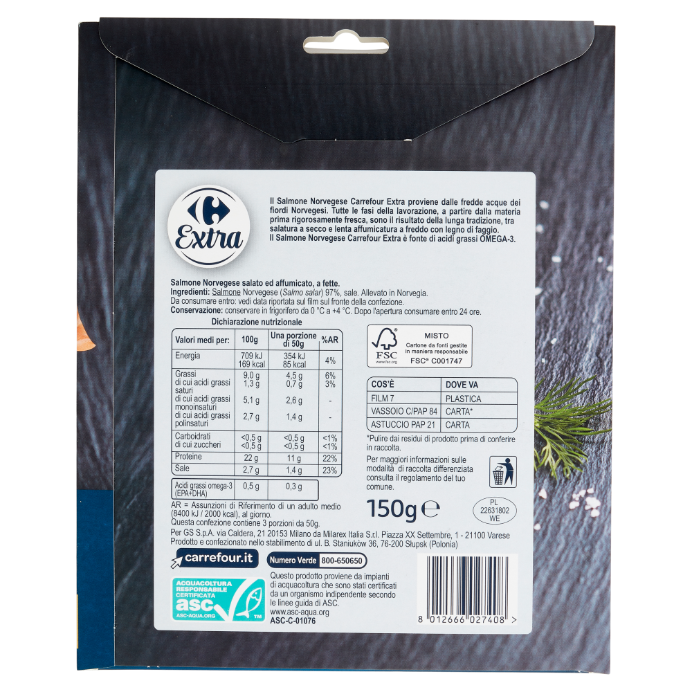 Carrefour Extra Salmone Norvegese Affumicato 150 g
