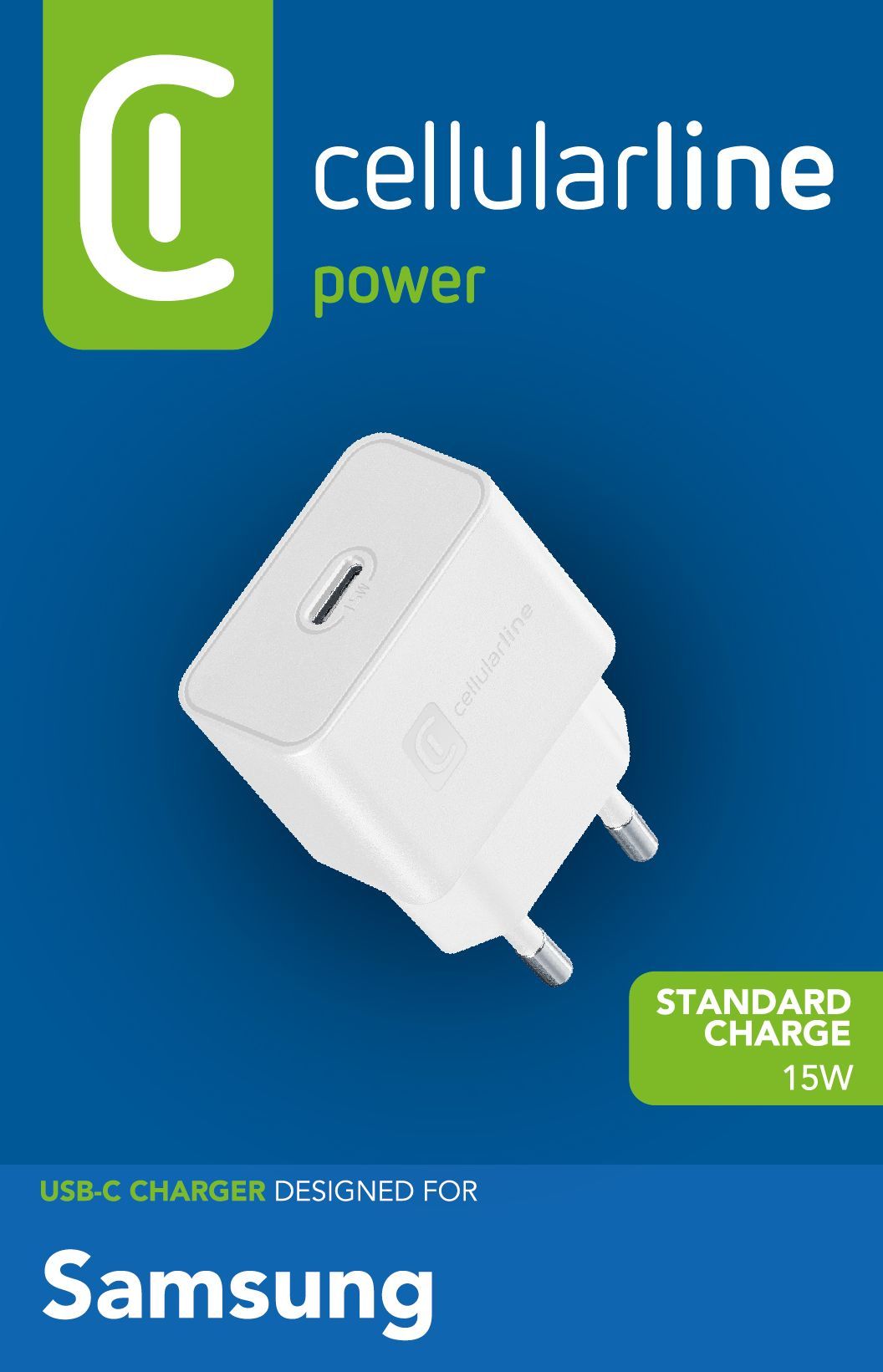 Cellularline USB-C Charger 15W USB-C Charger 15W carica velocemente e in tutta sicurezza i device Samsung con porta USB-C compatibili con la carica 15W.
