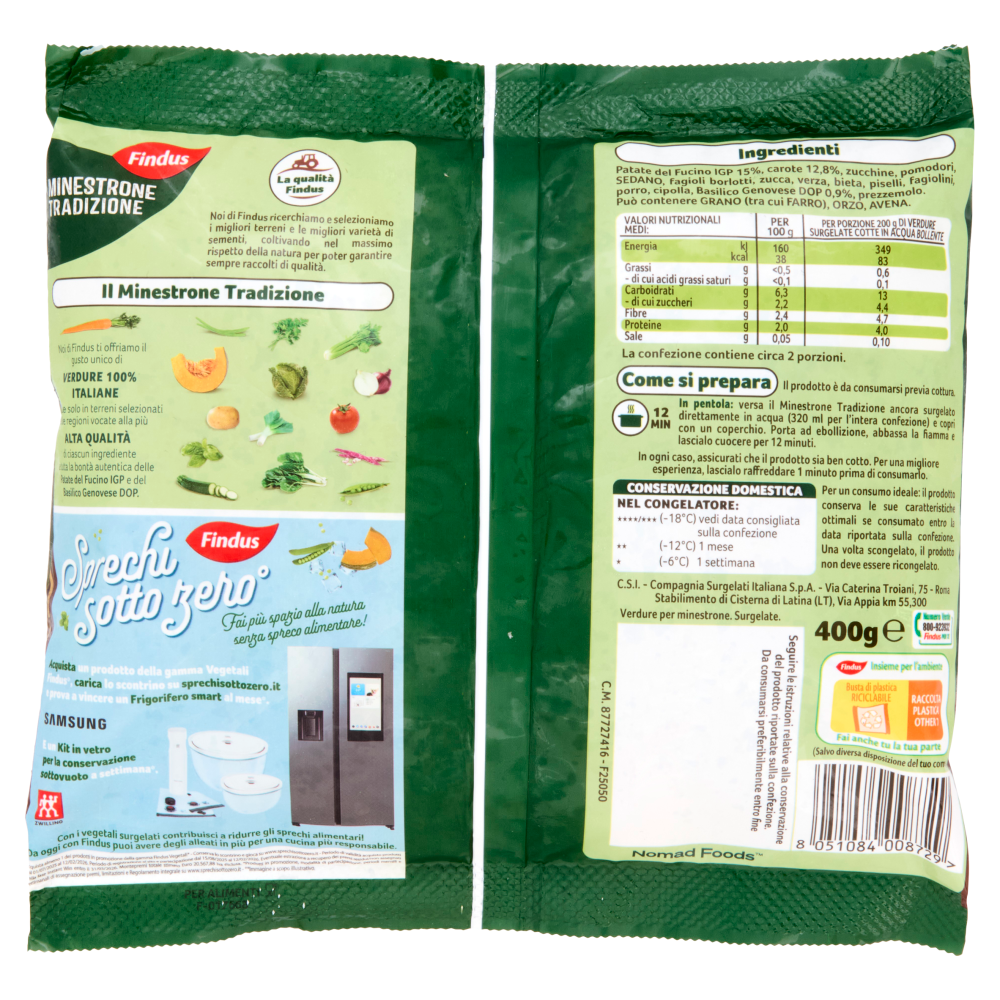 Findus Minestrone Tradizione - con Patate del Fucino IGP e Basilico Genovese DOP 400 g