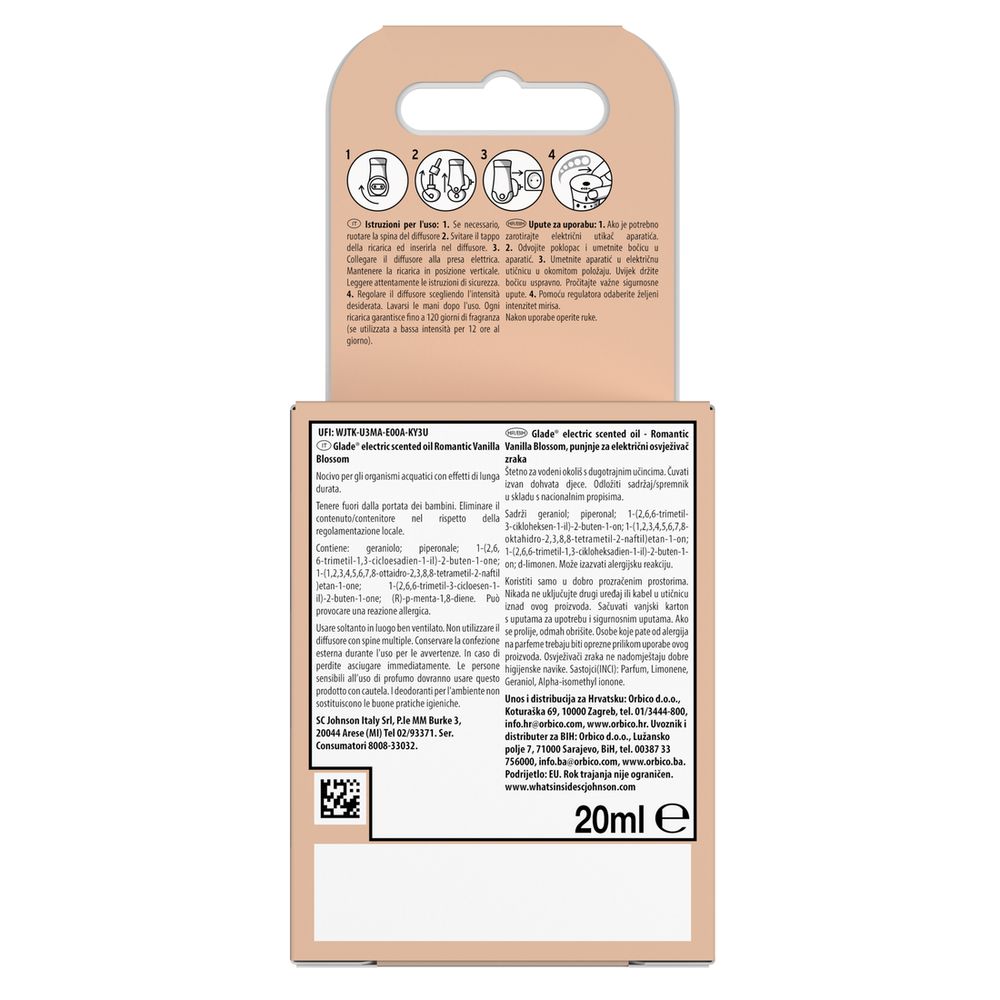 Glade liquido elettrico Profumatore per Ambienti con Olii Essenziali, Fragranza Vaniglia, 1 Ricarica da 20 ml