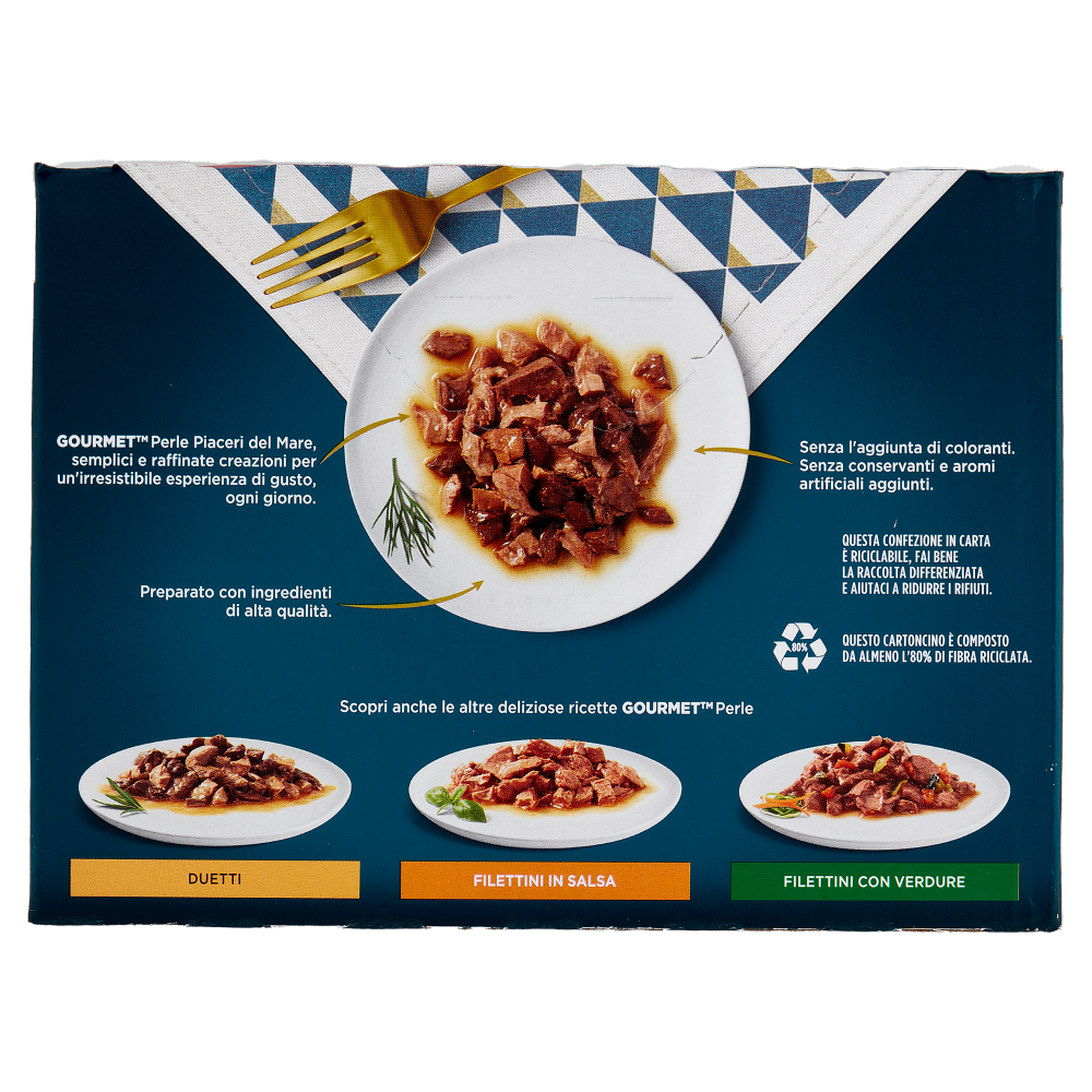 PURINA GOURMET Perle Piaceri del Mare Filettini in Salsa Salmone,Pesce Oceano,Tonno,Platessa 12x85g